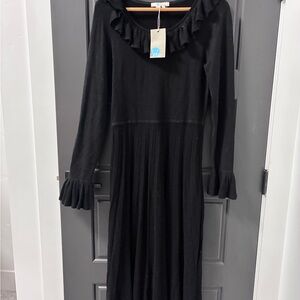 NWT Boden Black Ruffle Detail Long Dress, size 10